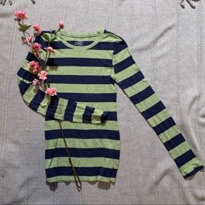 Creamy Green and Navy Striped Shirt